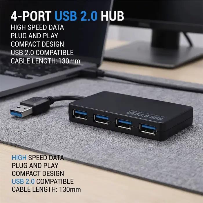 Hub USB 2.0 à 4 ports pour connectivité rapide et simple pour bureau et laptop usage quotidien et cadeau professionnel