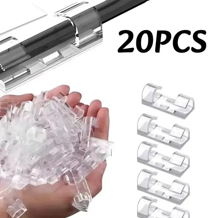 5/20 pièces – Clips de gestion de câbles autocollants en plastique transparent