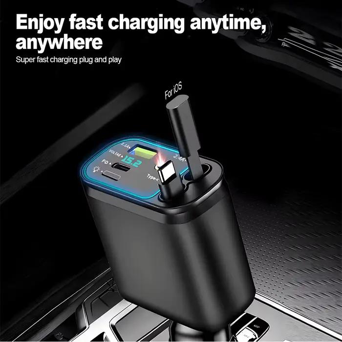 KEBIDUMEI – chargeur de voiture rétractable M4, câble de charge rapide 5 en 1 avec lumière étoile, Port USB PD, adaptateur d'alimentation type-c, chargeurs de téléphone