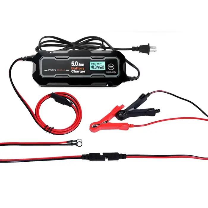 Chargeur de batterie de moto de voiture entièrement automatique 5000mA 6V/12V affichage LCD intelligent mainteneur