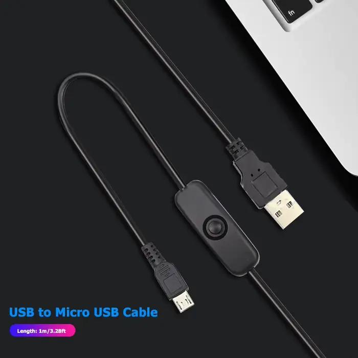Câble USB vers Micro USB, cordon d'alimentation 3A avec interrupteur marche/arrêt pour Raspberry Pi