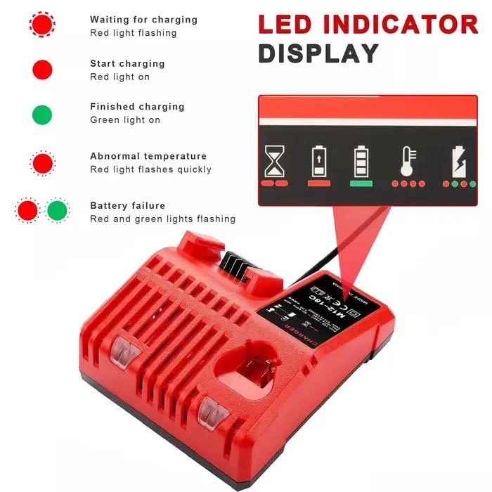Remplacer le chargeur Li-Ion rapide 3A 12V 14V 18V adapté pour Milwaukee M12-18C batterie Lithium-Ion multi-tension double Port M12 M18