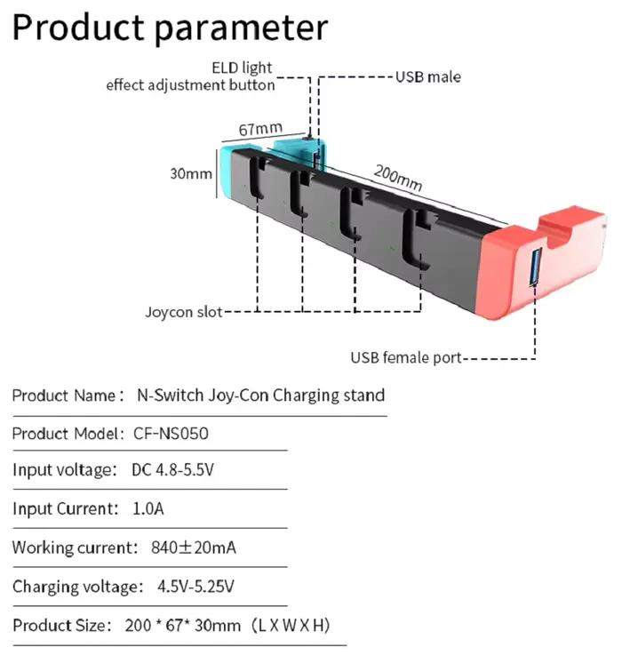 Station de charge CHARM FOCUS pour manettes Joy-Con et Pro compatible Switch et OLED design LED recharge rapide et esthétique