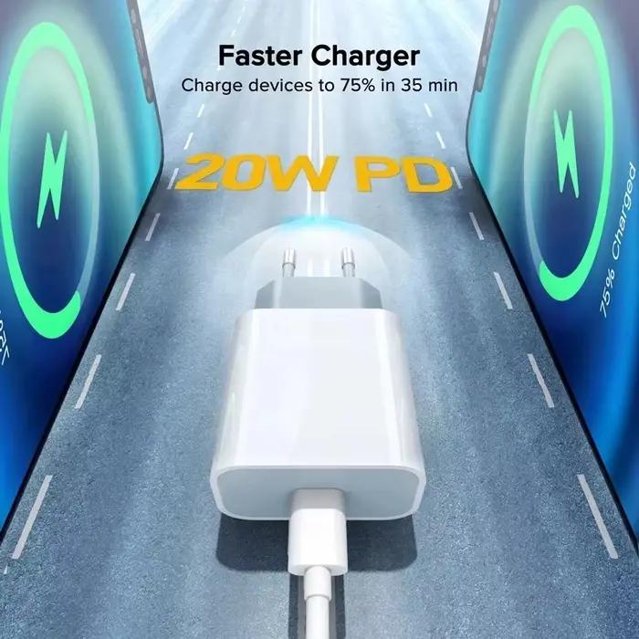 Chargeur rapide PD 20W avec prise EU et câble de 1 m/3 pieds pour iPhone iPad