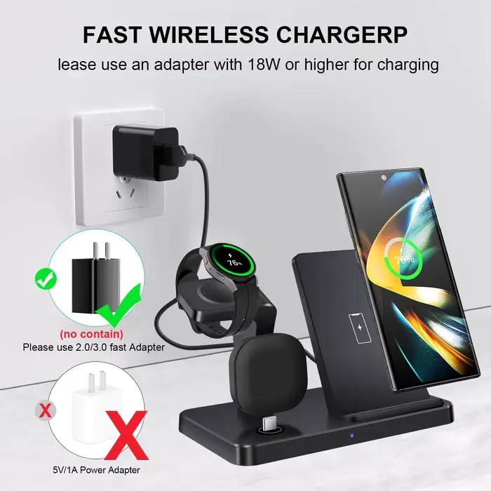 Chargeur sans fil pour Samsung 3 en 1, charge rapide sans fil, pour Samsung Galaxy S24 S23 S22 Watch 7 6 5 Buds 3, Station de charge