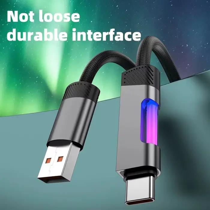 Câble de charge rapide RGB 120W 6A USB Type C avec lumière ambiante RGB