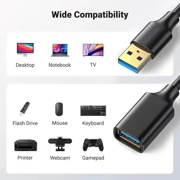 Câble d'extension USB 3.0 pour Smart TV Xbox One SSD PC portable avec blindage en cuivre et aluminium pour transfert rapide de données occasions spéciales