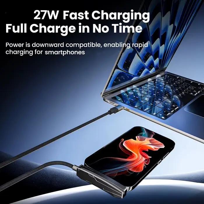 Câble de charge rapide 27W PD Type-C Lightning avec support pliable pour iPhone 14 13 12 11 recharge rapide et élégant pour homme et femme occaions quotidiennes et cadeaux