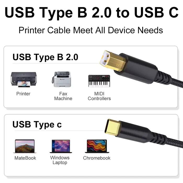Câble d'imprimante USB C 5M 3M 2M 1M 2 en 1 USB A Type C vers B orange rouge pour HP Zebra Brother Epson Dell occasions professionnelles et personnelles