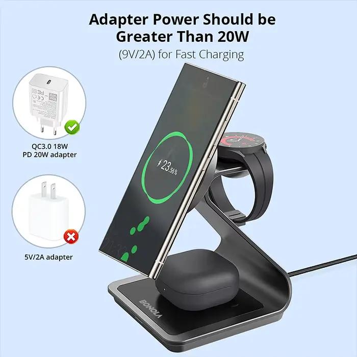 Station de charge sans fil magnétique 3 en 1 Bonola pour Samsung S24 Ultra/S25/26