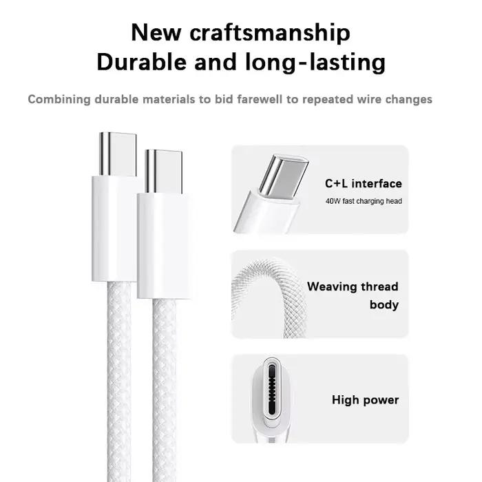 Chargeur rapide 40W pour iPhone 17 16 11 12 13 14 15 Pro Max Plus, câble de charge rapide USB C Type C, chargeur de téléphone