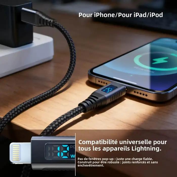 Câble de charge rapide USB vers Lightning certifié MFi