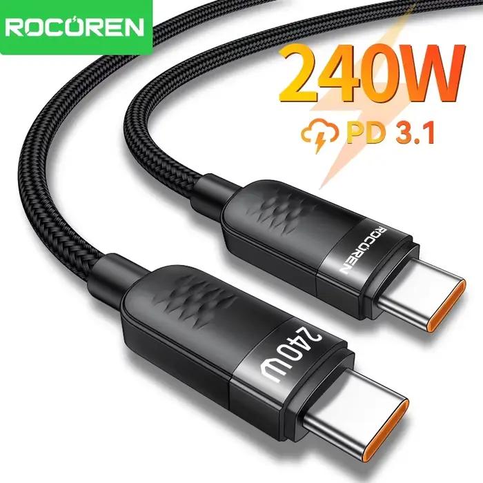 Rocoren 240W type-c vers USB C câble de données PD3.1 charge rapide 100W Type C cordon