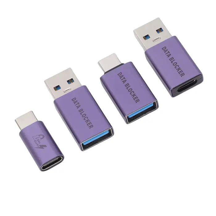 Bloqueur de données USB A mâle vers USB C femelle – Anti-piratage pour tous les téléphones mobiles USB – Charge rapide
