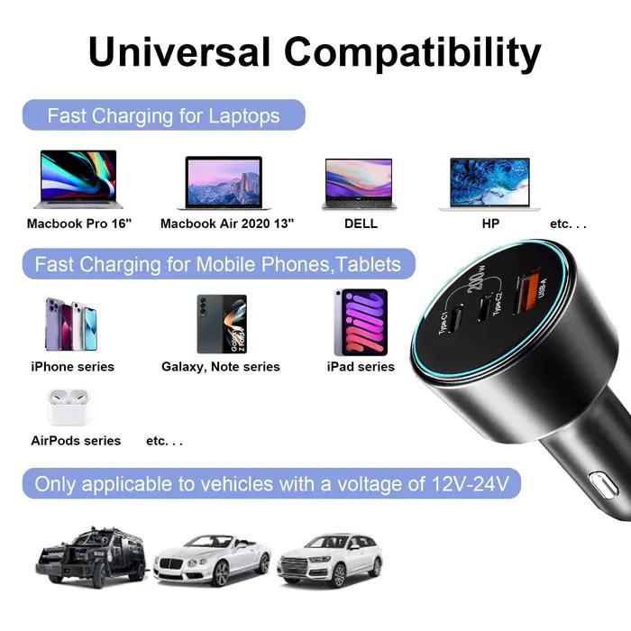 Chargeur de voiture USB de type C pour ordinateur portable