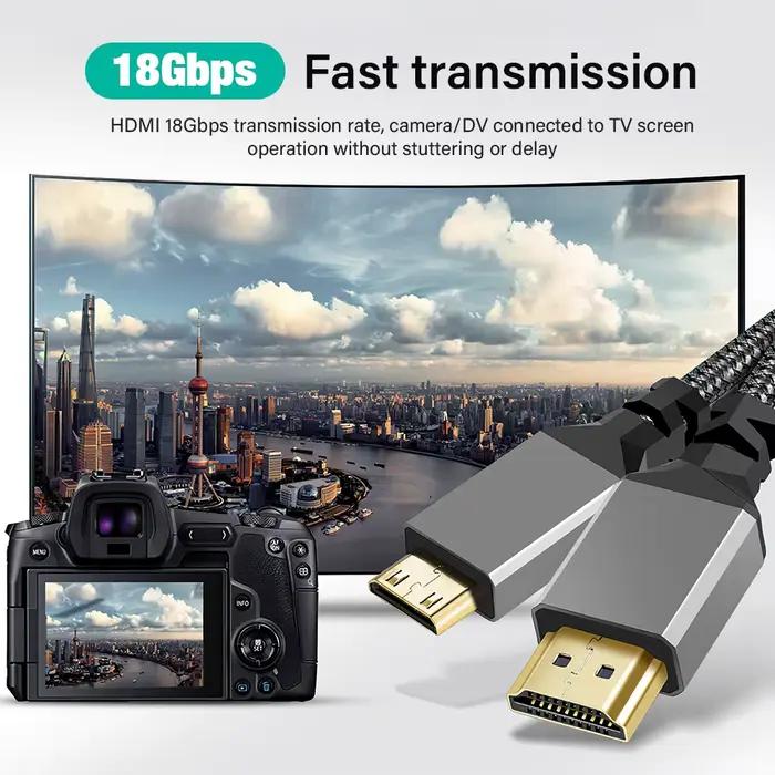 Câble Mini HDMI vers HDMI 2.0 4K 60Hz pour Téléviseurs Moniteurs Lecteurs DVD Appareils Photo Haute Qualité Audiovisuelle
