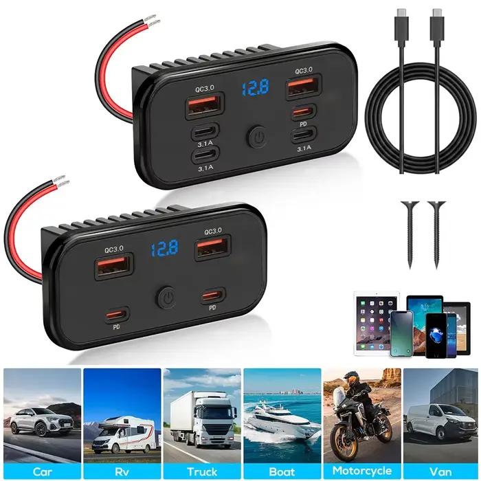 Chargeur de voiture 4/6 ports USB double PD3.0 avec câble de charge rapide Type-C