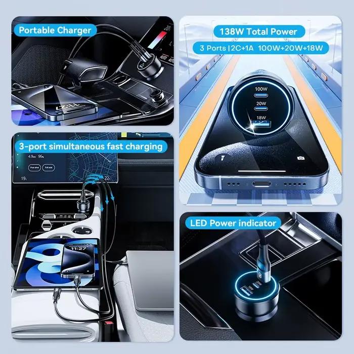 ASOMETECH 138W chargeur de voiture USB Type C GaN