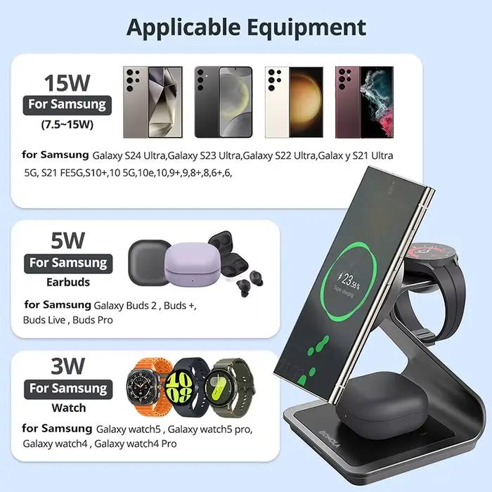 Station de charge sans fil magnétique 3 en 1 Bonola pour Samsung S24 Ultra/S25/26