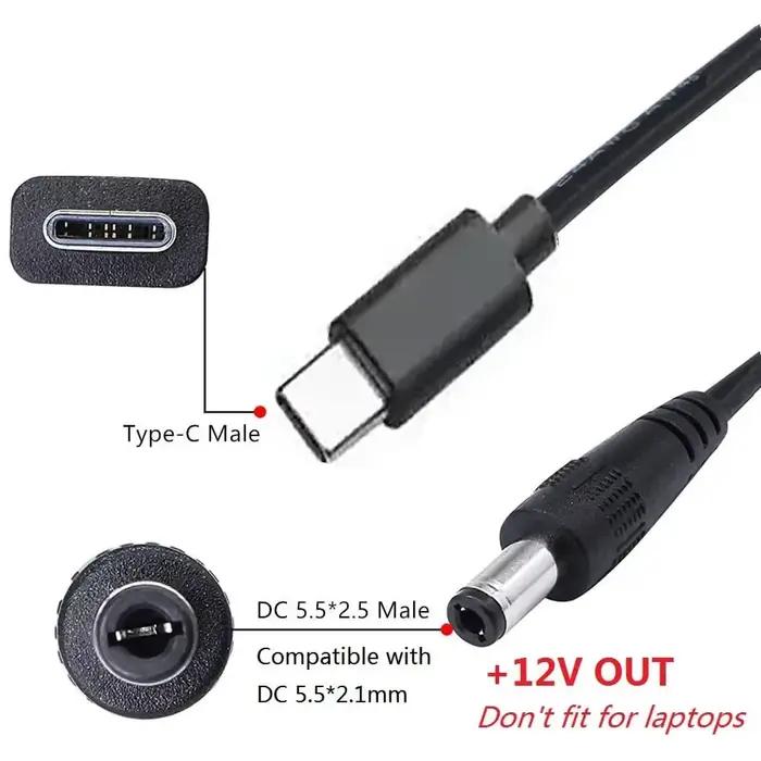 Câble d'alimentation USB C vers DC 12V 3A rétractable pour charge rapide et utilisation polyvalente occasions quotidiennes professionnelles et voyage