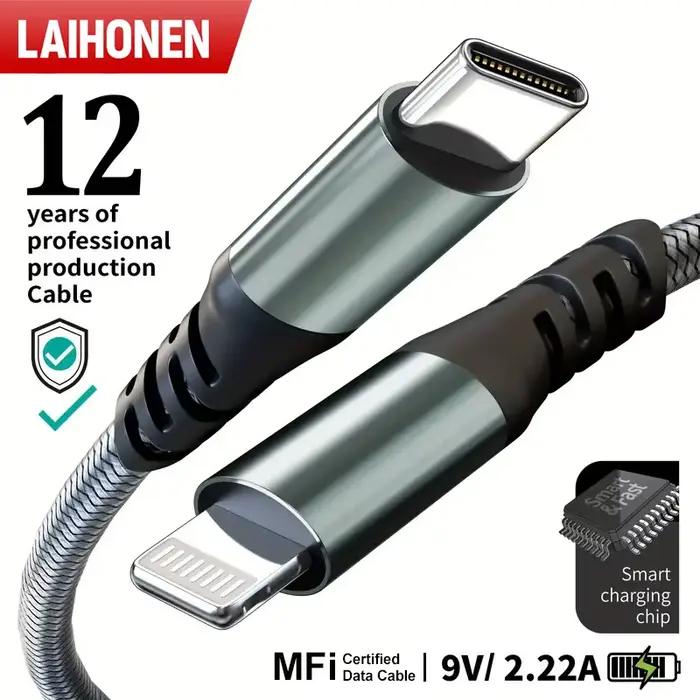 Câble de données tressé USB C vers Lightning 10 pieds certifié MFi pour iPhone 14 Pro Max 13 Pro Type C