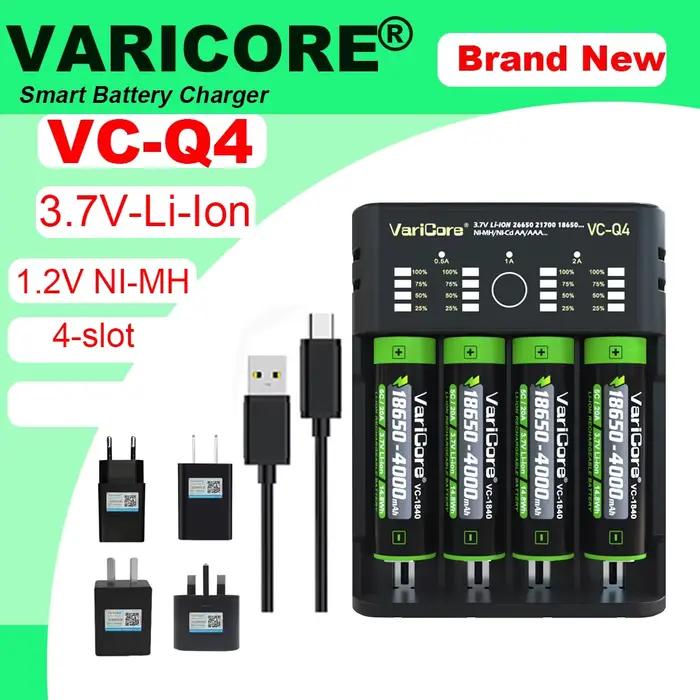 VCQ4 chargeur de batterie Intelligent à 4 emplacements Portable pour 3.7V Lithium 18650 26650 21700 18500 18350 1.2V