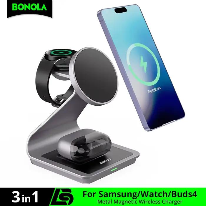 Station de charge sans fil magnétique 3 en 1 Bonola pour Samsung S24 Ultra/S25/26