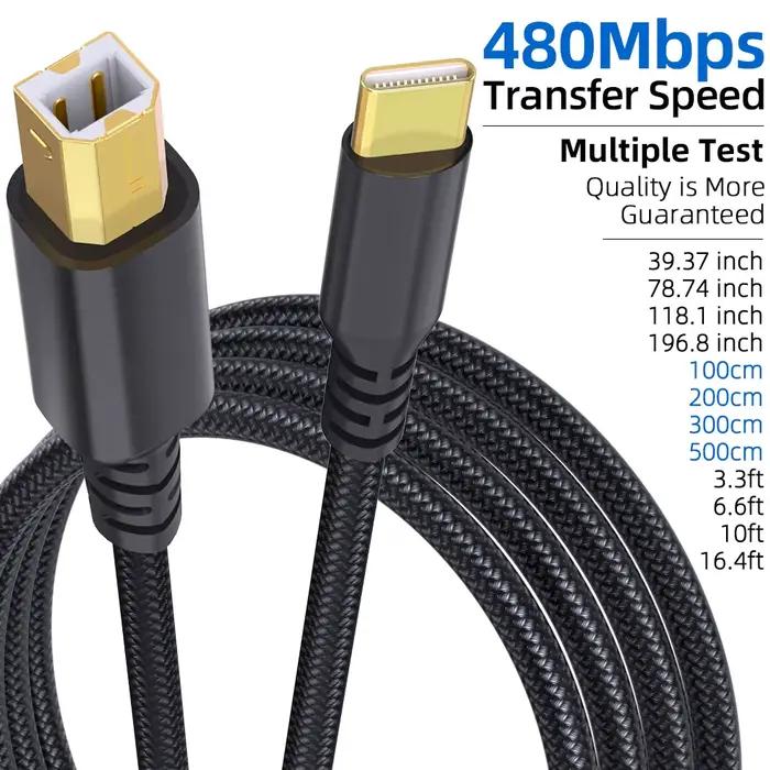 Câble d'imprimante USB C 5M 3M 2M 1M 2 en 1 USB A Type C vers B orange rouge pour HP Zebra Brother Epson Dell occasions professionnelles et personnelles