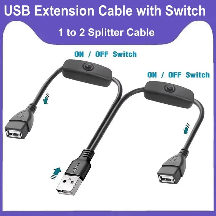 Câble d'extension USB 1 à 2 avec interrupteur marche arrêt séparateur mâle à femelle cordon de chargement en Y pour lampe LED ventilateur bande LED occasiões spéciales