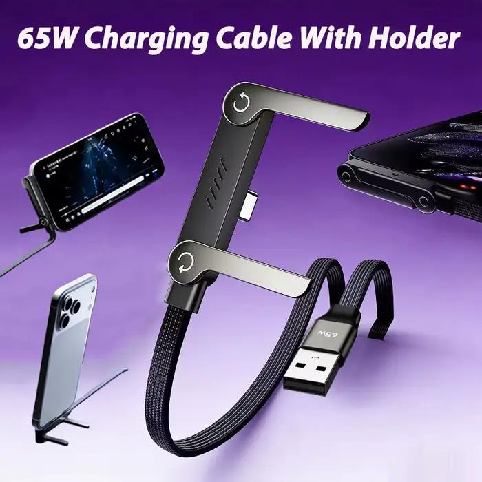 Câble de charge rapide USB 65W avec support de téléphone pliable 2-en-1