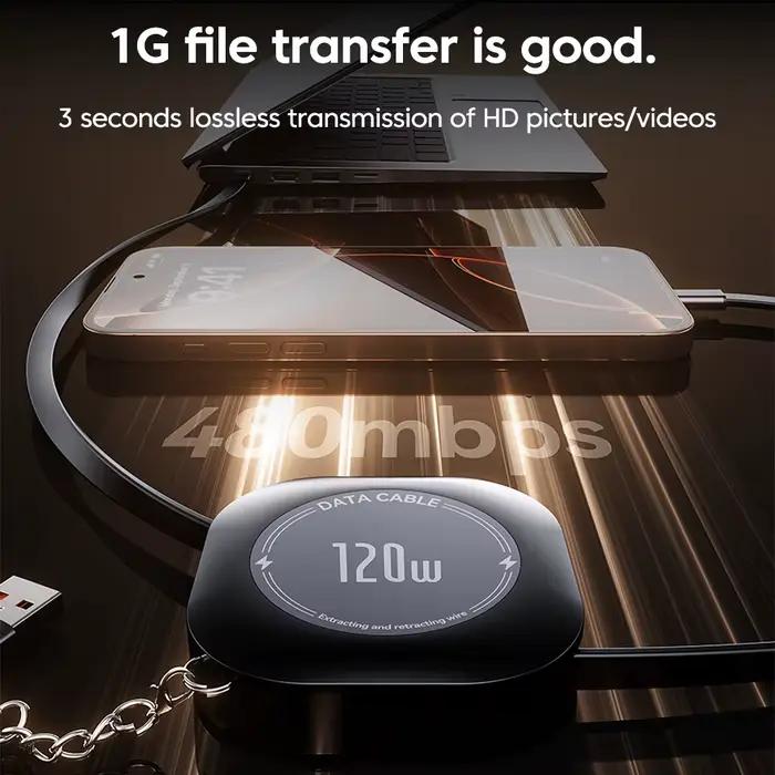 Elough 120W USB C vers USB C câble de charge rétractable avec Type C femelle