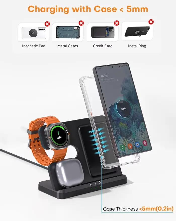Station de charge sans fil 3-en-1 pour Samsung Galaxy, montre intelligente et écouteurs à offrir pour homme et femme occasions spéciales
