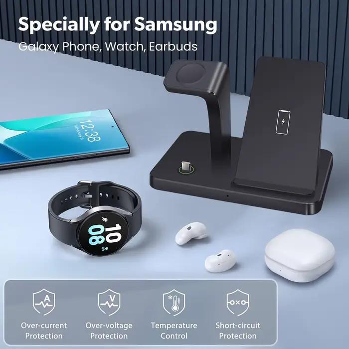 Chargeur sans fil pour Samsung 3 en 1, charge rapide sans fil, pour Samsung Galaxy S24 S23 S22 Watch 7 6 5 Buds 3, Station de charge