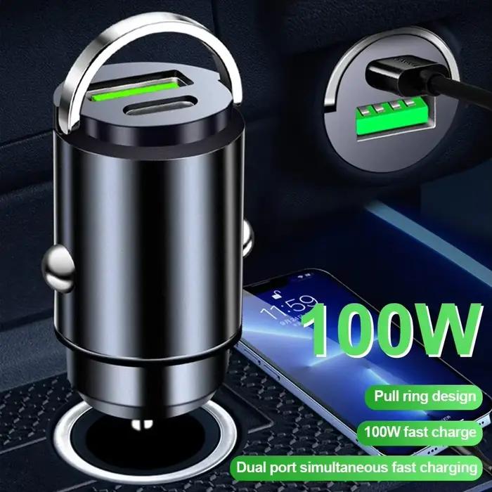 Mini chargeur de voiture 100W Type C double USB charge rapide pour iphone 15 pro max Samsung Huawei Xiaomi prise