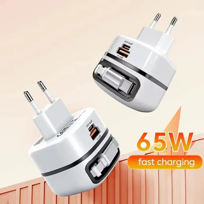 Chargeur 65W avec câble rétractable