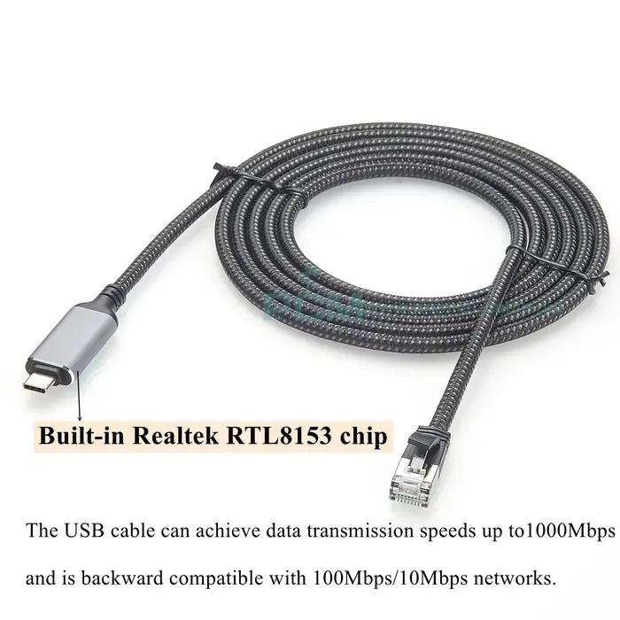 Adaptateur Ethernet USB Type C vers RJ45 Câble Réseau LAN Gigabit 1000Mbps Compatible avec Thunderbolt 3 pour Connexion Stable et Rapide Occasions Professionnelles et Personnelles