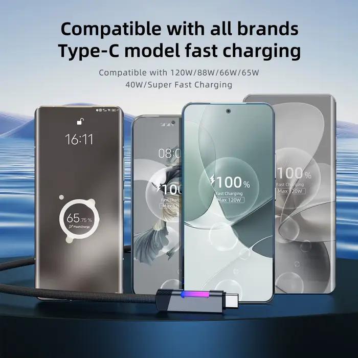 Câble de charge rapide RGB 120W 6A USB Type C avec lumière ambiante RGB pour TV