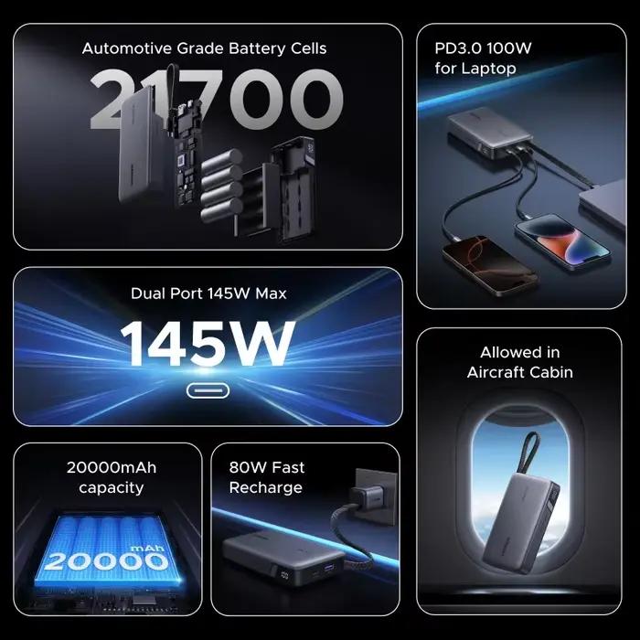 UGREEN 145W / 165W Power Bank 20000mAh / 25000mAh Charge Rapide PD PPS