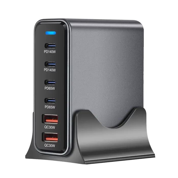 Chargeur de bureau GaN 470 W 6 ports - Charge rapide 4C2A USB-C PD pour téléphones