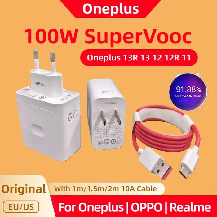 Chargeur d'origine Oneplus 100W 80W 65W SuperVooc Type C adaptateur USB Charge rapide pour Oppo Realme One Plus 13 13R 12 12R 11 Pro ACE