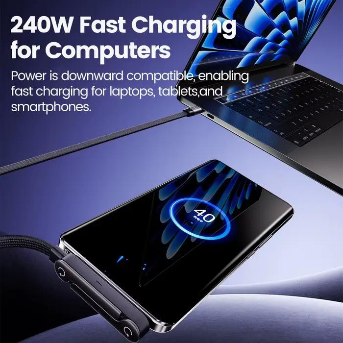 Câble de charge rapide USB Type C 240W avec support pliable 2-en-1