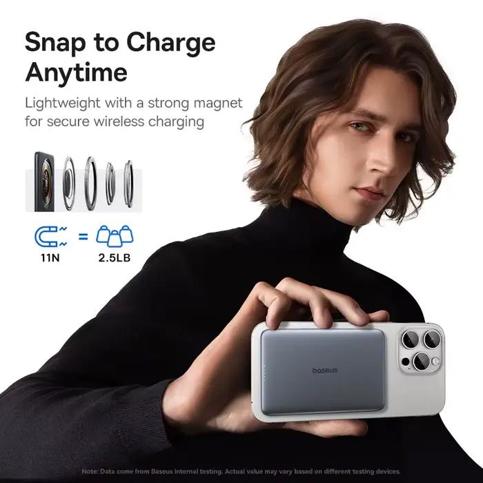 Batterie externe Baseus 5000mAh ultra-fin avec charge rapide filaire et sans fil pour iPhone Samsung voyage et occasions spéciales