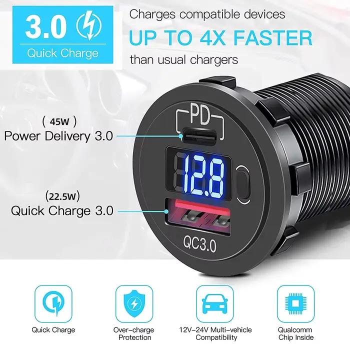 Chargeur USB 60W PD Type C/QC 3.0 avec Prise de Courant