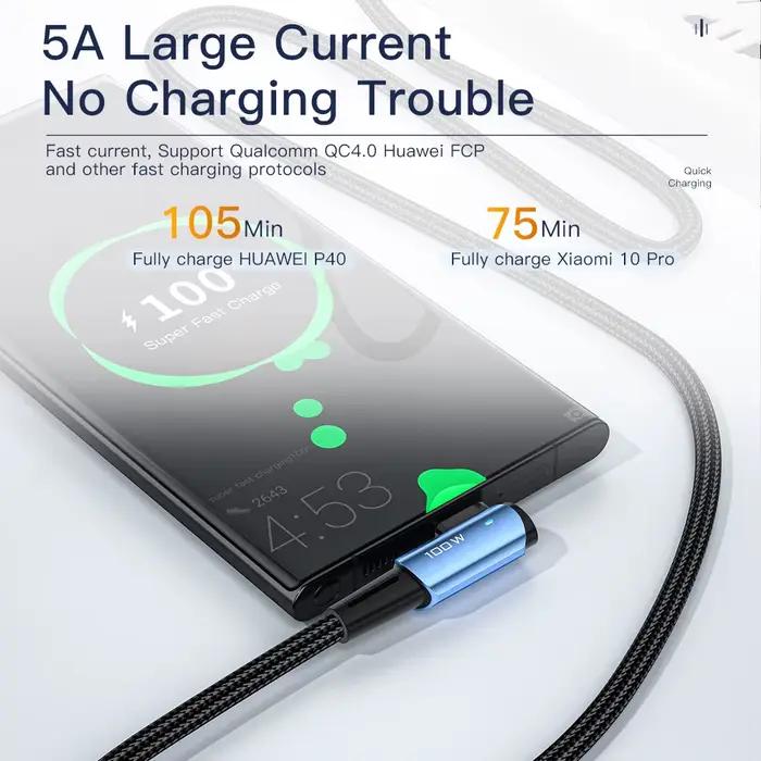 Essager 100W USB Type C vers USB C câble Angle de 90 degrés pour iPad MacBook Pro Xiaomi Samsung Huawei charge rapide type-c Date fil