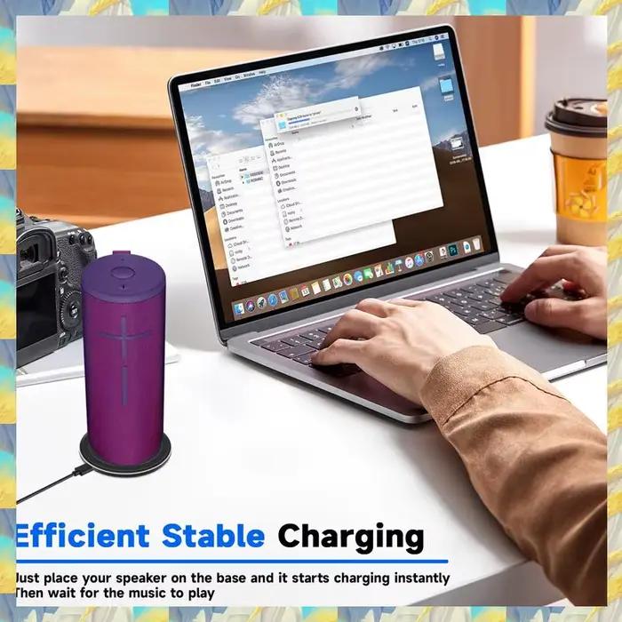 Station de chargement sans fil pour UE Boom 3 et UE Megaboom 3 avec câble Type-C et design Lavande élégant pour recharge facile et accès musical optimal