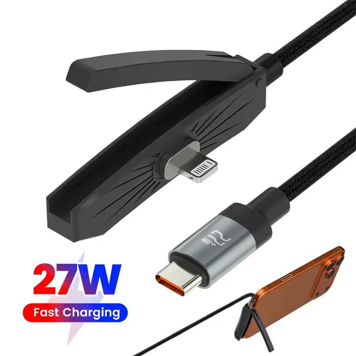 Câble de charge rapide 27W PD Type-C Lightning avec support pliable pour iPhone 14 13 12 11 recharge rapide et élégant pour homme et femme occaions quotidiennes et cadeaux