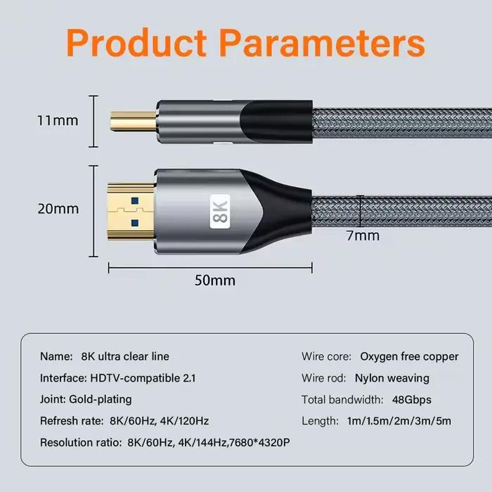 Câble HDMI 2.1 8K 4K@120Hz pour expérience multimédia immersive et fluide occasion spéciale gaming cinéma