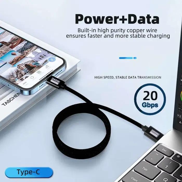 Câble USB-C vers Type-C 3.2 Gen2 20 Gbps 48V 5A 240W pour charge rapide et transfert de données haute vitesse 0.2m à 2m noir pour appareils intelligents et ordinateurs