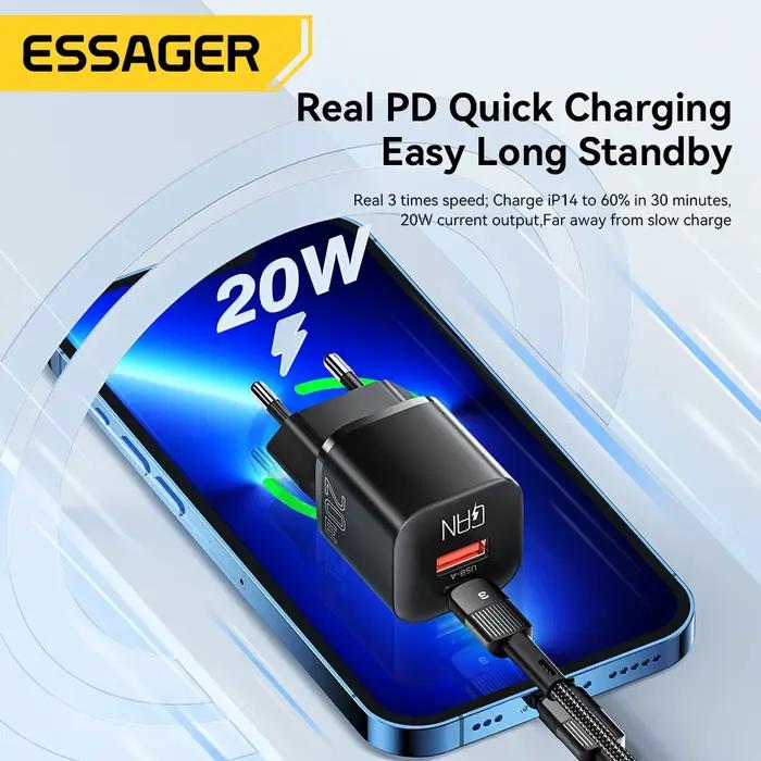 Essager 20W GaN USB Type C chargeur Charge rapide téléphone QC 3.0 chargeurs rapides pour iPhone 15 14 13 12 11Pro Max