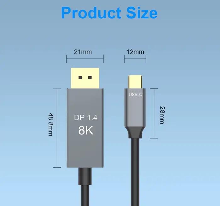 Câble USB C vers DisplayPort 1.4 8K avec USB-C PD 8K @ 60Hz 4K @ 144Hz Thunderbolt 3